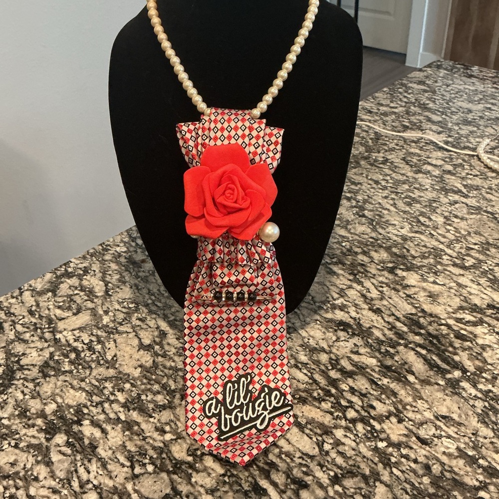 Red Floral Necktie Accessory